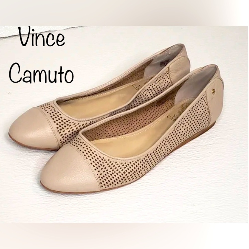 Vince Camuto Beige LEMEL Scandinavian Neutral Perforated Leather Ballet Flats W8